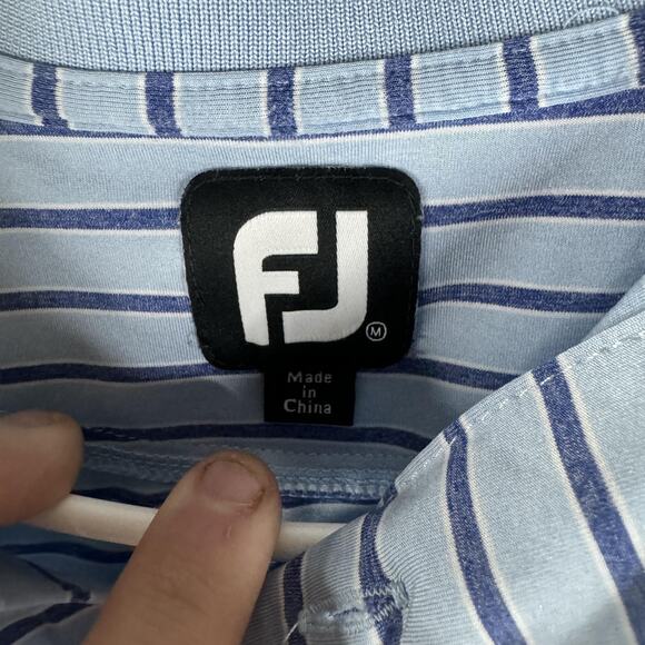 FootJoy Polo Shirt Mens Medium Blue Striped Bala Golf Embroidered Performance - Picture 4 of 10